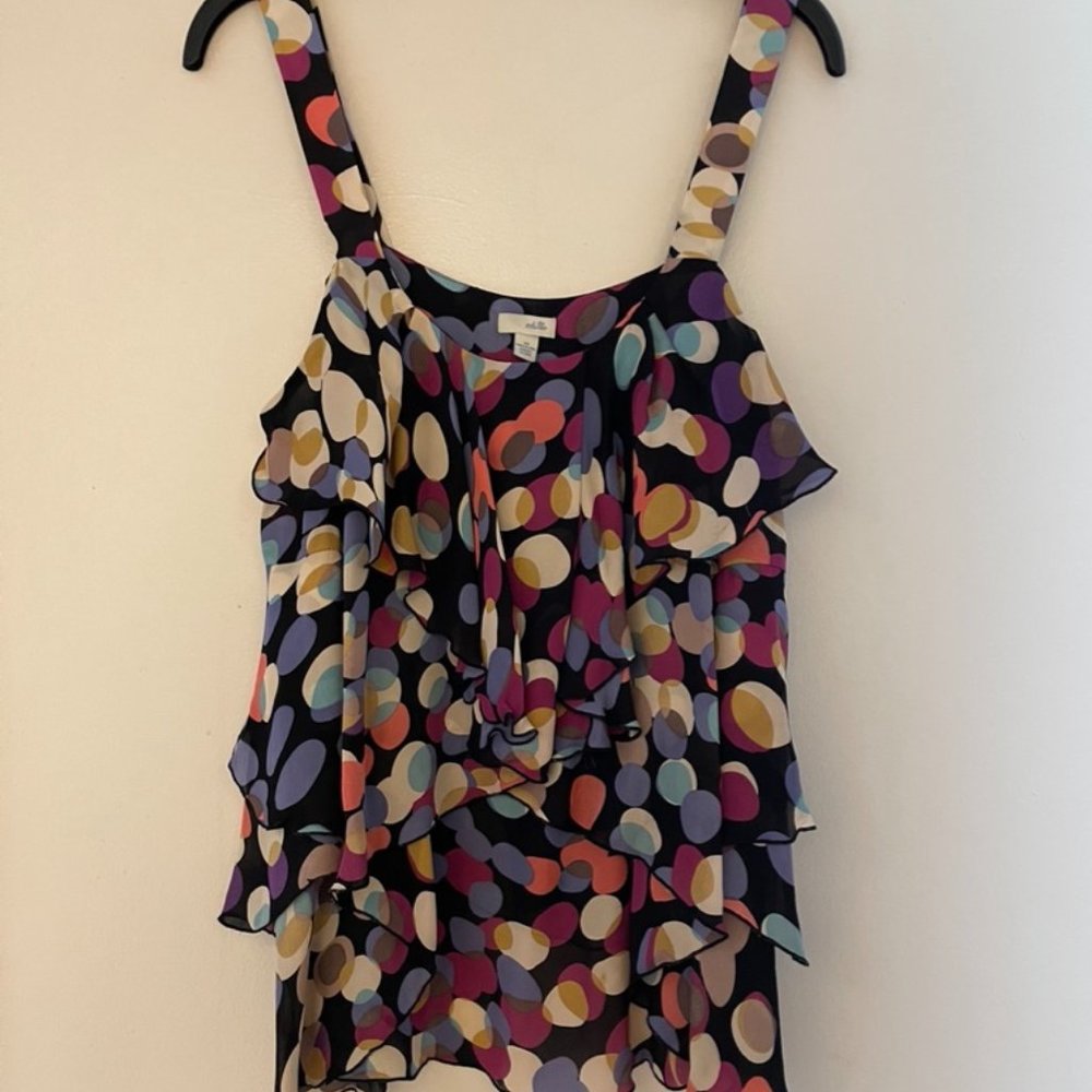 Odille / Anthropologie Polka dot Tiered Silk Top
